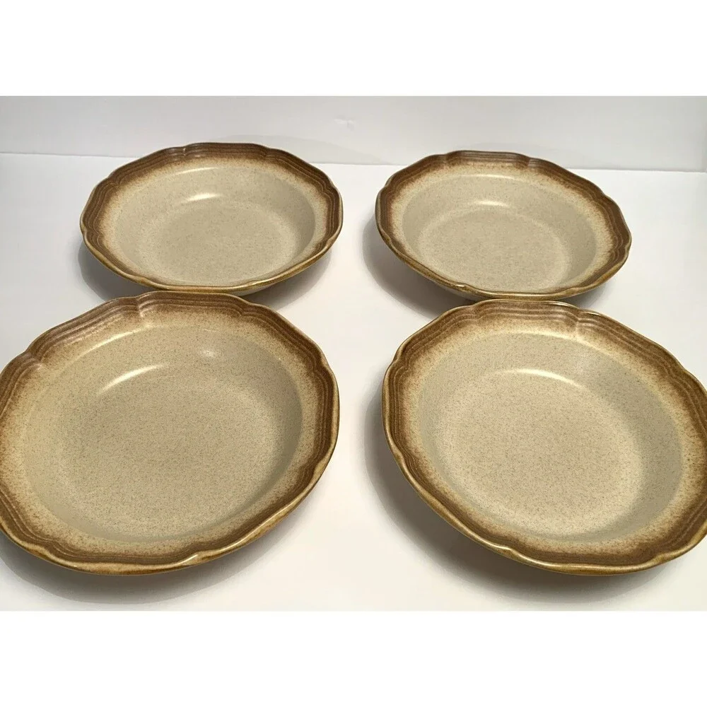 VTG Mikasa Whole Wheat E8000 Soup Bowls Ceramic EUC Pottery Stoneware Set Of 4